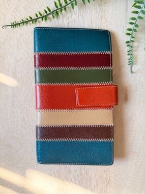 FOSSIL - Leather Travel Wallet Striped Passport Organizer, Never Used